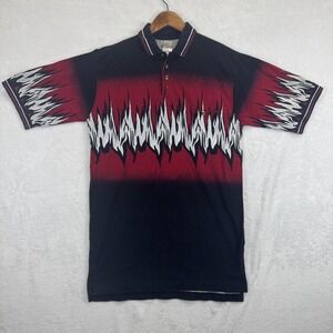 Express Riders Polo Shirt‎ Mens Medium Black Red Flame Graphic 100% Cotton